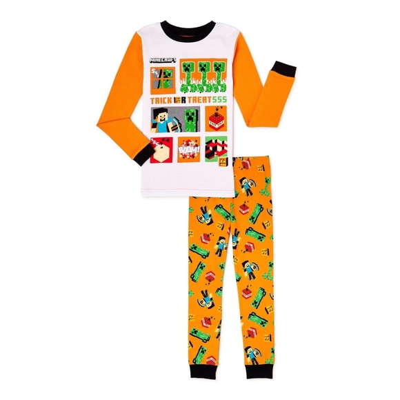 New Boys Minecraft Halloween Trick Treat Steve Creeper 2 Piece Pajama Set Size 4 - Picture 1 of 7